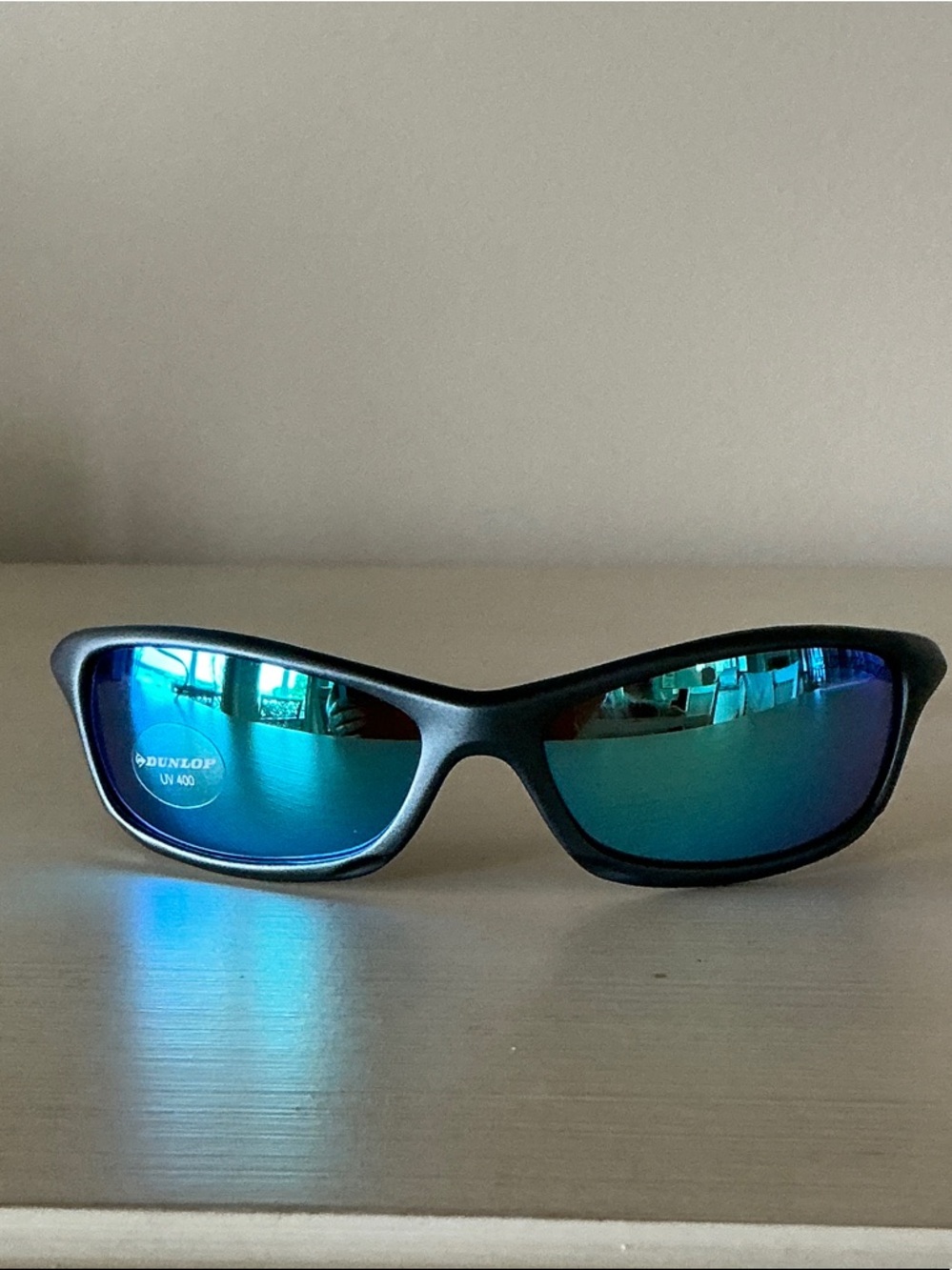 Authentic, Dunlop Men’s Matte Gray Frame Blue Mirrored Sunglasses